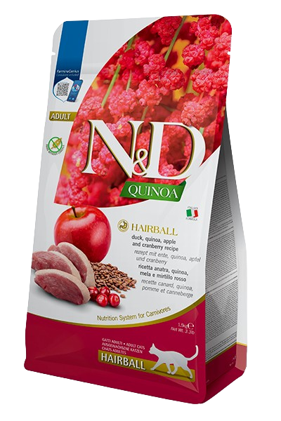 ND QUINOA FELINE ADULTO HAIRBALL PATO 1.5KG