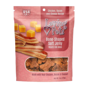 LOVING PETS - BONE-SHAPED SOFT JERKY  CHICKEN, BACON AND CHEESE RECIPE