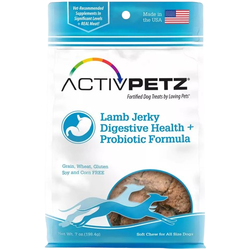 LOVING PETS - ACTIVPETZ LAMB JERKY DIGESTIVE HEALTH + PROBIOTIC FORMULA TREAT 7OZ
